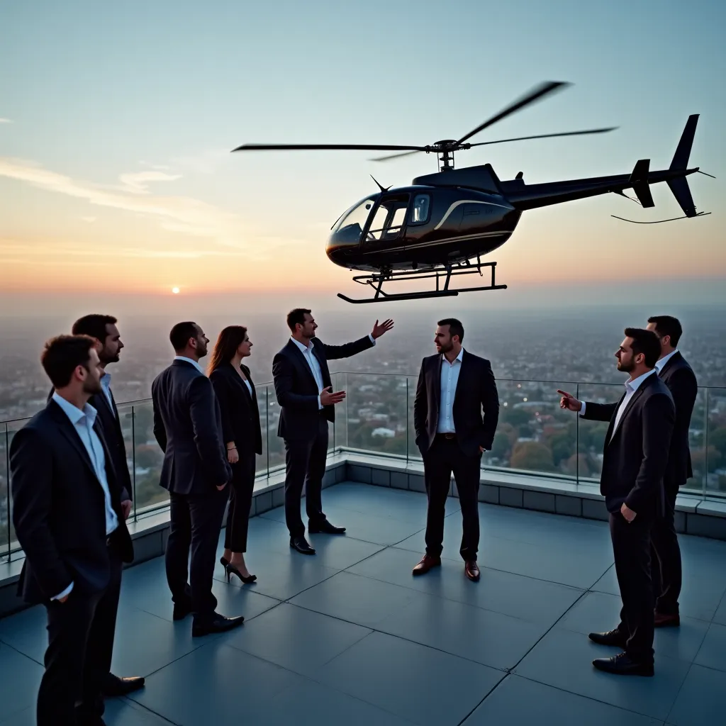 Helikopter über der Stadt, symbolisiert den Shuttle-Service